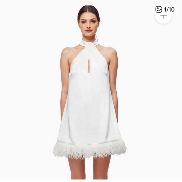 Elliatt Dresses & Skirts - elliatt rachel white satin feather detail halter neck mini dress size XS NEW